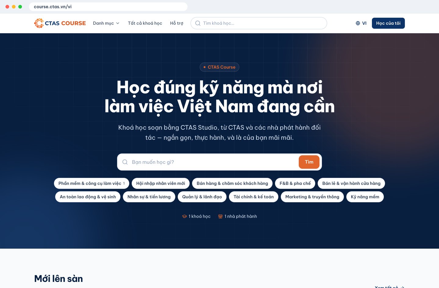 Khoá học ngắn, thực hành, theo đúng công việc